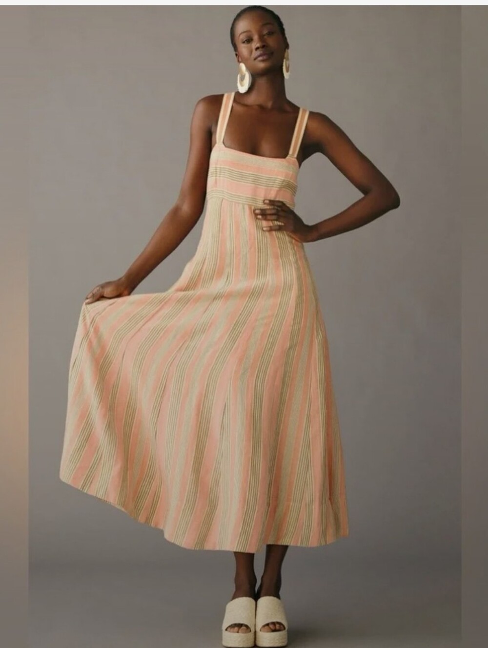 Maeve Striped Lace-Up Back Midi Maxi Dress